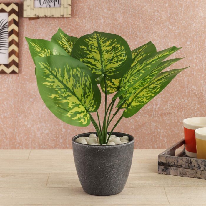 Foliyaj Artificial Money Plant with 9 Large Leaves in Grey
