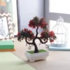 3 Head With Red Leaves Artificial Bonsai Tree