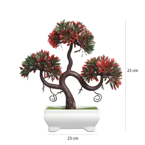 3 Head With Red Leaves Artificial Bonsai Tree