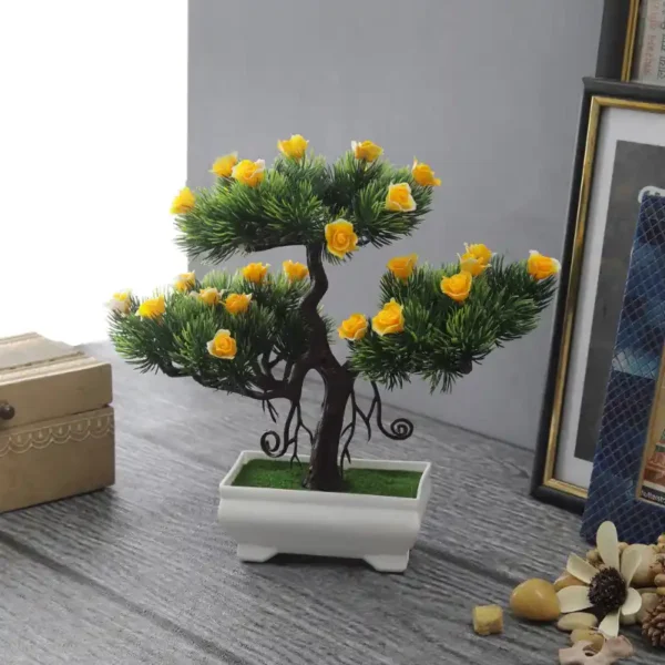 Banyan With Rose Flowers Artificial Bonsai Tree