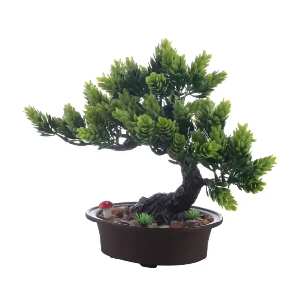 Bent Tree With Long Green Leaves Artificial Bonsai Tree