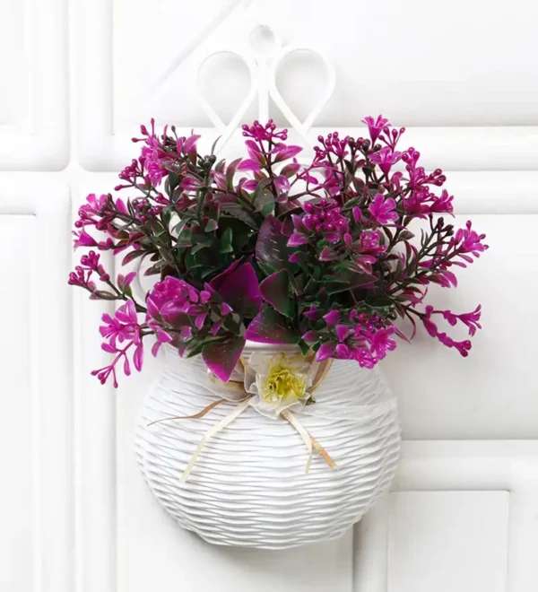 Dark Purple Leaves And Flowers With Pot Artificial Wall Plant