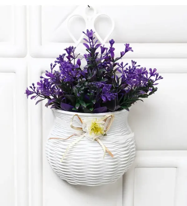 Dark Purple Leaves And Flowers With Pot Artificial Wall Plant