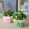 Flower Square Jute Pot-Set of 2 Artificial Bushes