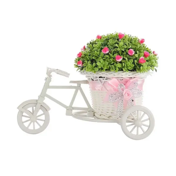 Green Leaves And Small Pink Flowers Rickshaw Artificial Plant