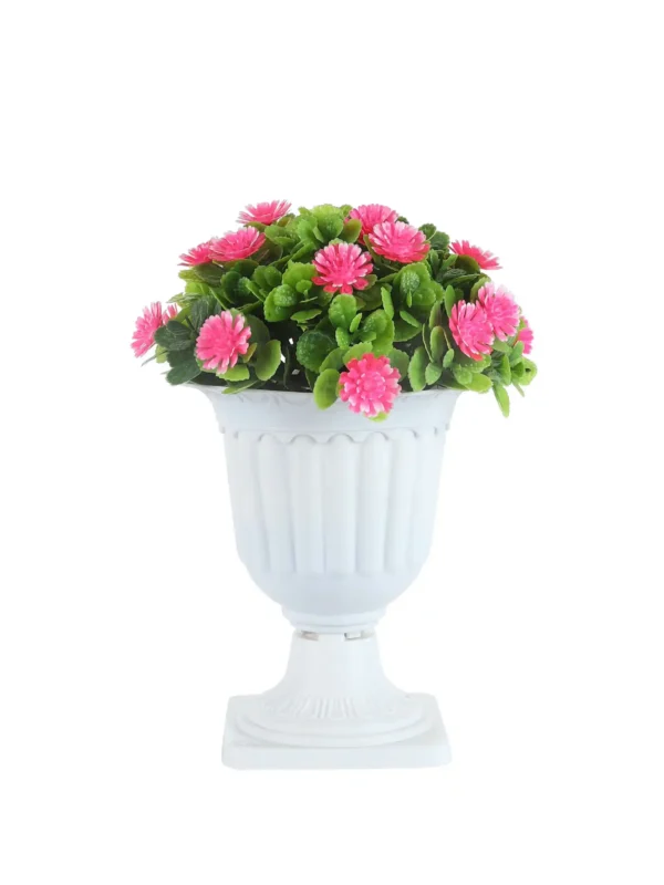 Green Leaves with Pink Gerba Flowers Pedestal Pot Artificial Plant
