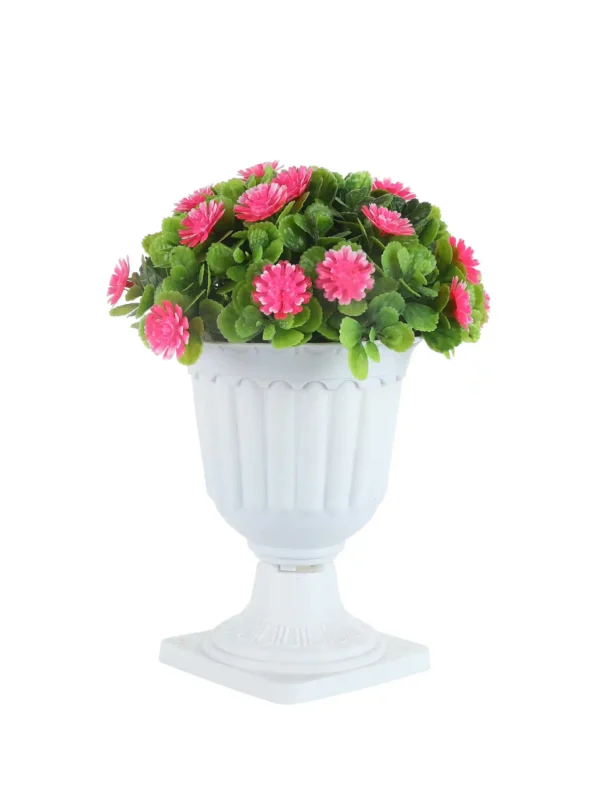 Green Leaves with Pink Gerba Flowers Pedestal Pot Artificial Plant