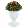 Green Leaves with Red Cherries flowers Pedestal Pot Artificial Plant