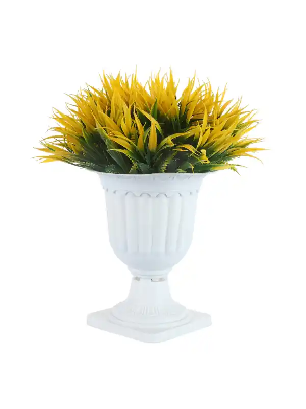 Long Yellow Leaves Pedestal Pot Artificial Plant