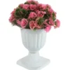 Pink Leaves with Flowers Pedestal Pot Artificial Plant