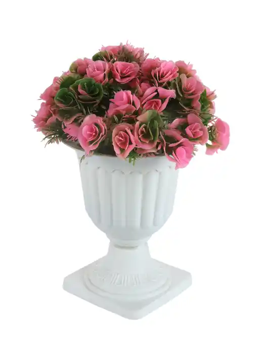 Pink Leaves with Flowers Pedestal Pot Artificial Plant