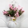 Pink Leaves And Flowers With Pot Artificial Wall Plant