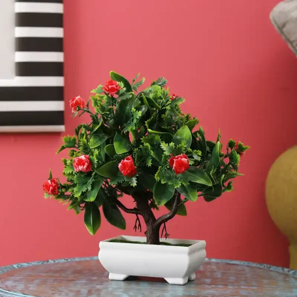 Red Colored Flowers Small Artificial Bonsai Tree