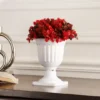 Red Flowers With Leaves Pedestal Pot Artificial Plant