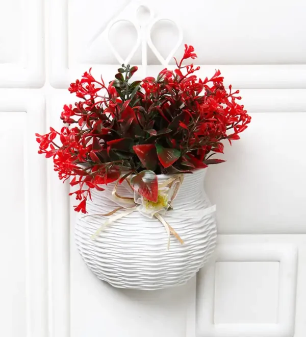 Red Leaves And Flowers With Pot Artificial Wall Plant