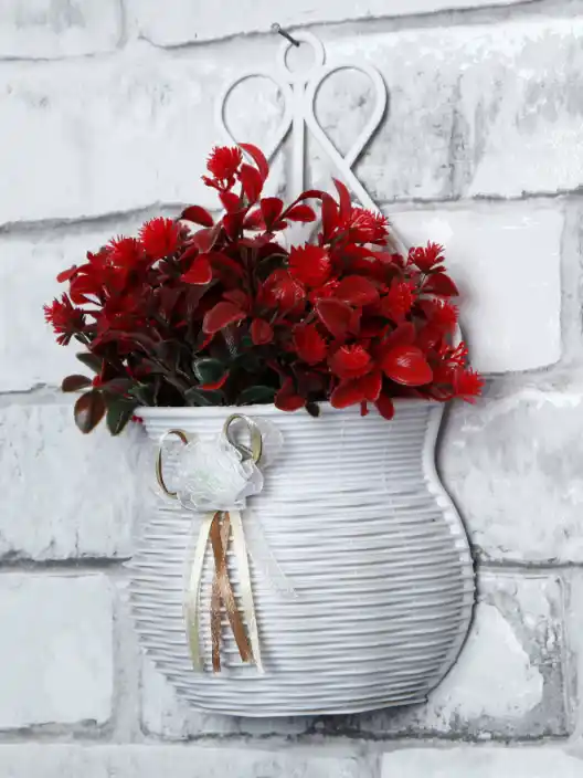 Red Wall Plant with Pot