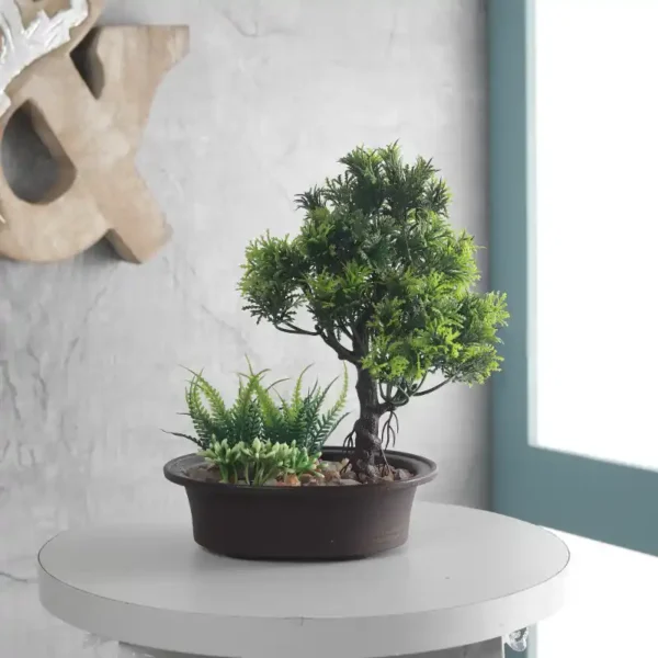 Small Artificial Bonsai Tree with Green Leaves