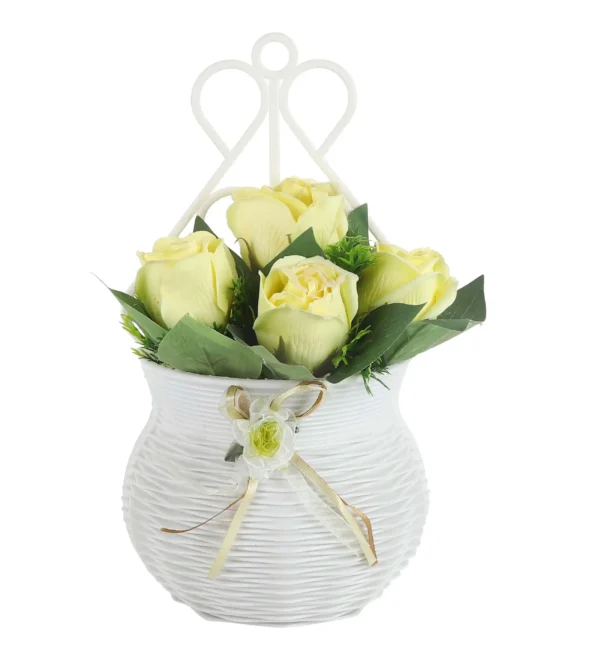 Yellow Rose with Pot Artificial Wall Plant