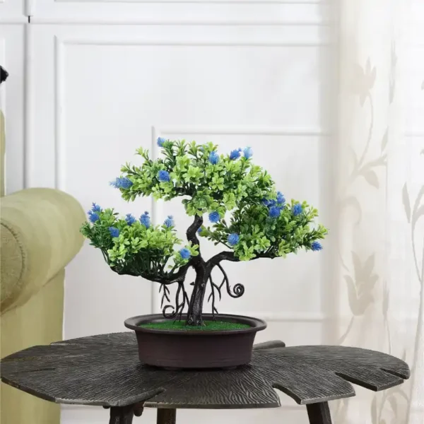 Banyan With Blue Flowers Artificial Bonsai Tree