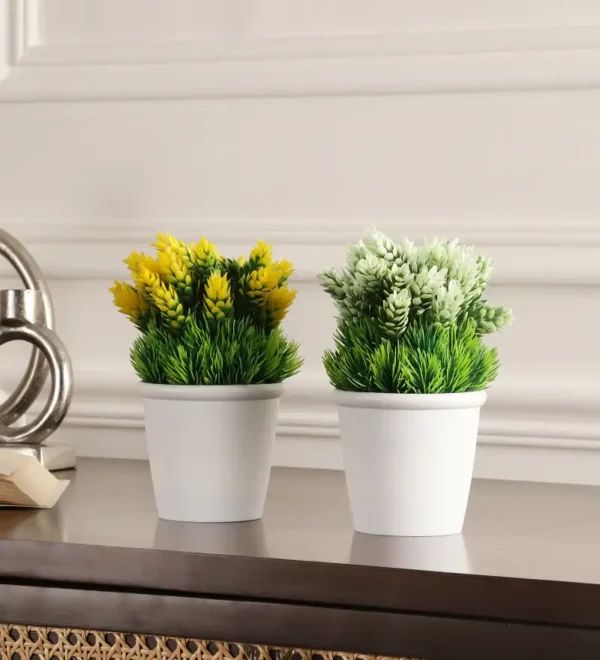 Artificial Plants White and Yellow Flowers With Pots