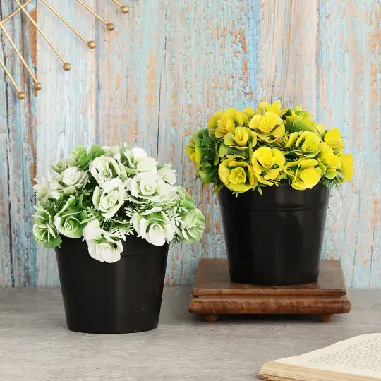 Artificial Plants With White and Yellow Rose