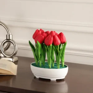 Artificial Red Tulip Flower Plant with Pot