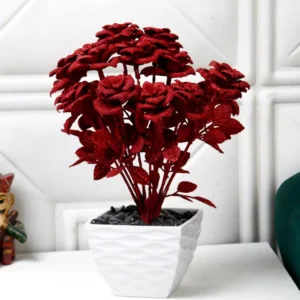 Spray Painted Red Rose Plant in Piramyd Pot