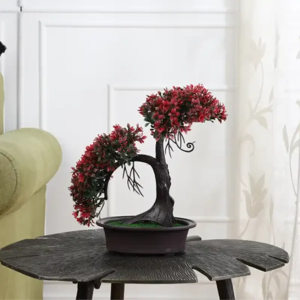2 Branch Red Leaves Artificial Bonsai Tree