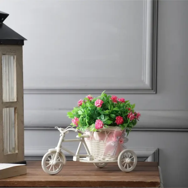 Green Leaves with Pink Roses Rickshaw Artificial Plant