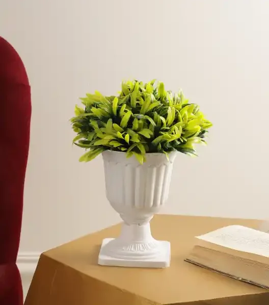 Large Green Leaves Pedestal Pot Artificial Plant