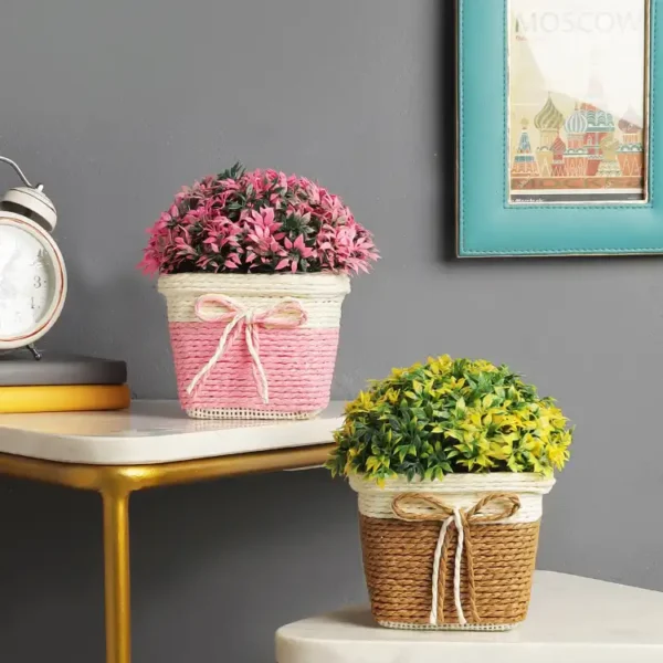 Plain Bushes-Square Jute Pot-Set of 2