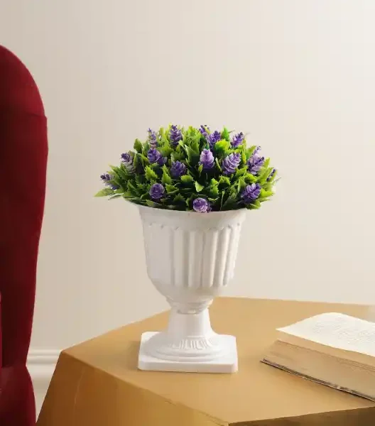 Purple Cone Shaped Flowers Pedestal Pot Artificial Plant