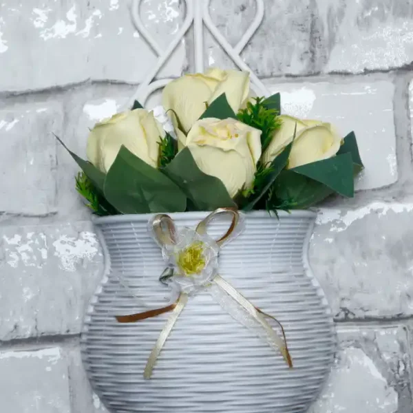 Yellow Rose with Pot Artificial Wall Plant