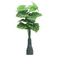 18 Leaf Dark Green Alocasia Plant with Floor Standing Green Base
