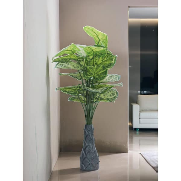 18 Leaf Light Green Alocasia Plant with Floor Standing Green Base
