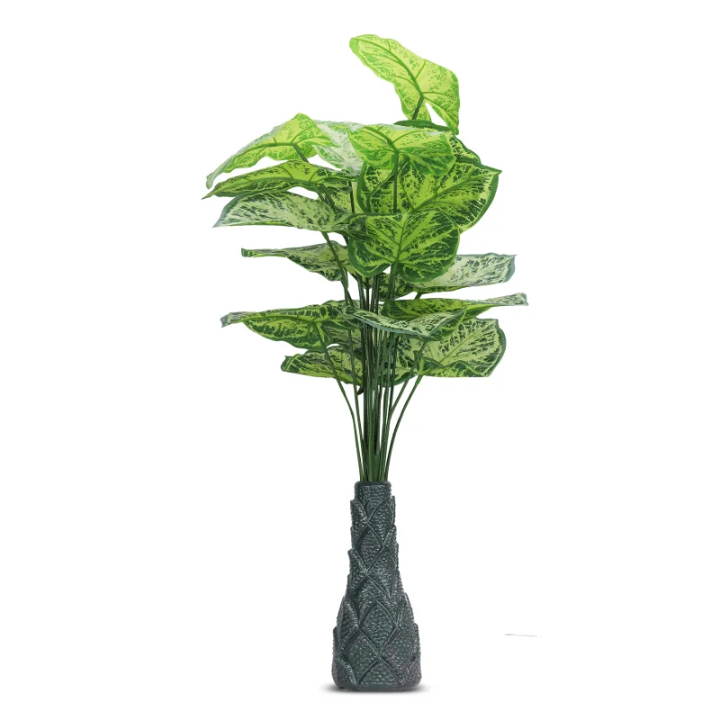 18 Leaf Light Green Alocasia Plant with Floor Standing Green Base