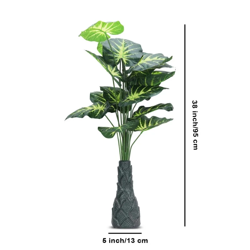 Foliyaj 18 Leaf Money Plant 2 with Floor Standing Green Base