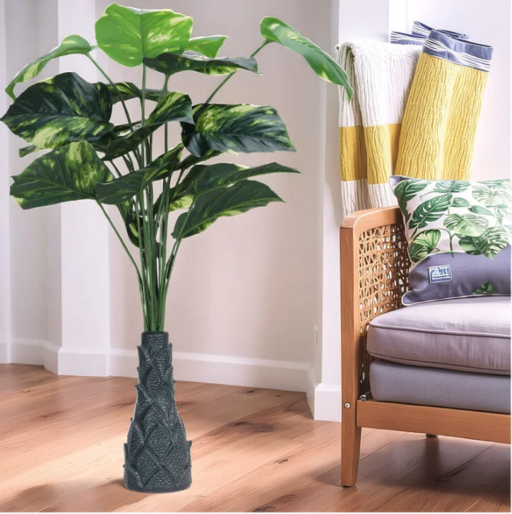 Foliyaj 18 Leaf Money Plant with Floor Standing Green Base