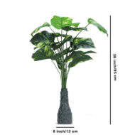 Foliyaj 18 Leaf Money Plant with Floor Standing Green Base