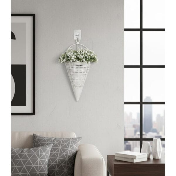 Foliyaj Artificial Wall Plant with Small White Flowers - 1 pc