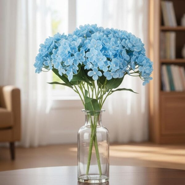 Foliyaj Artificial Blue Hydrangea Flower Stick - 1 pc - 17 Inches Tall