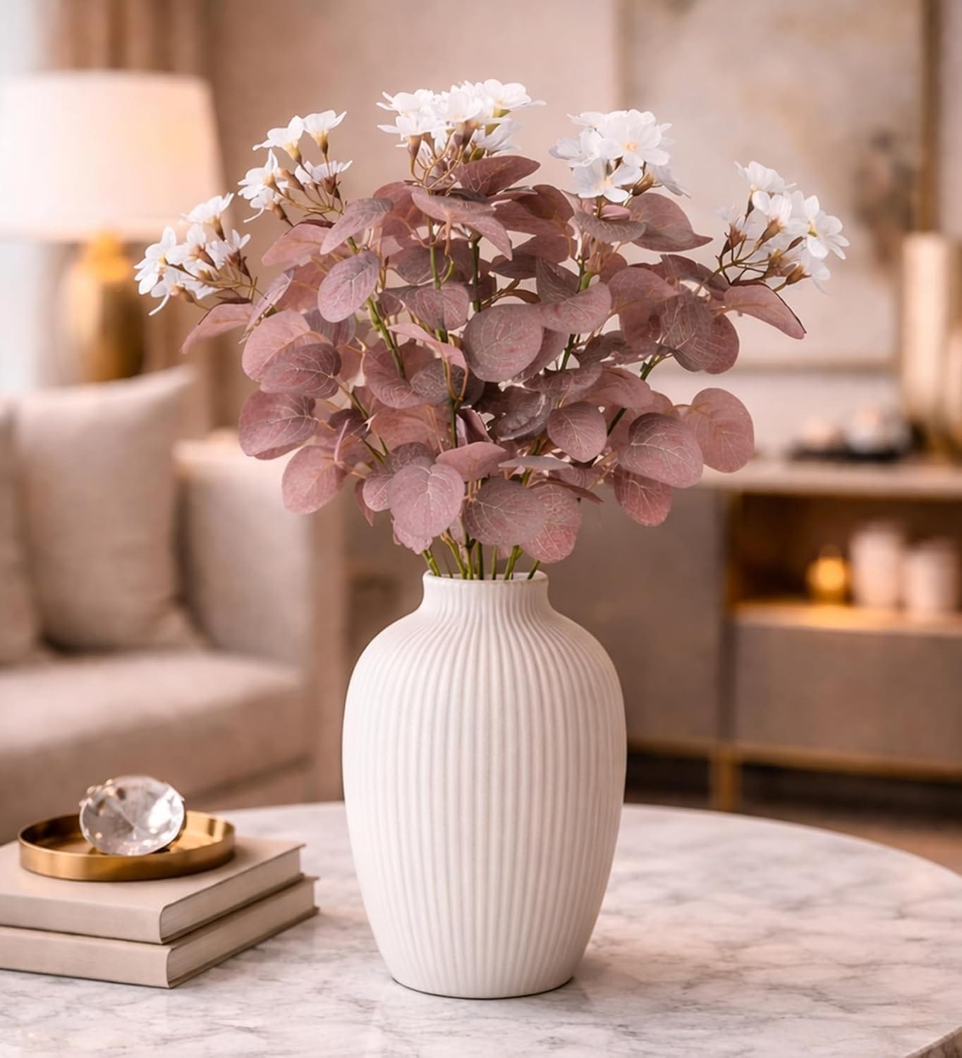 Foliyaj Artificial White Hydrangea Flower Stick - 1 pc