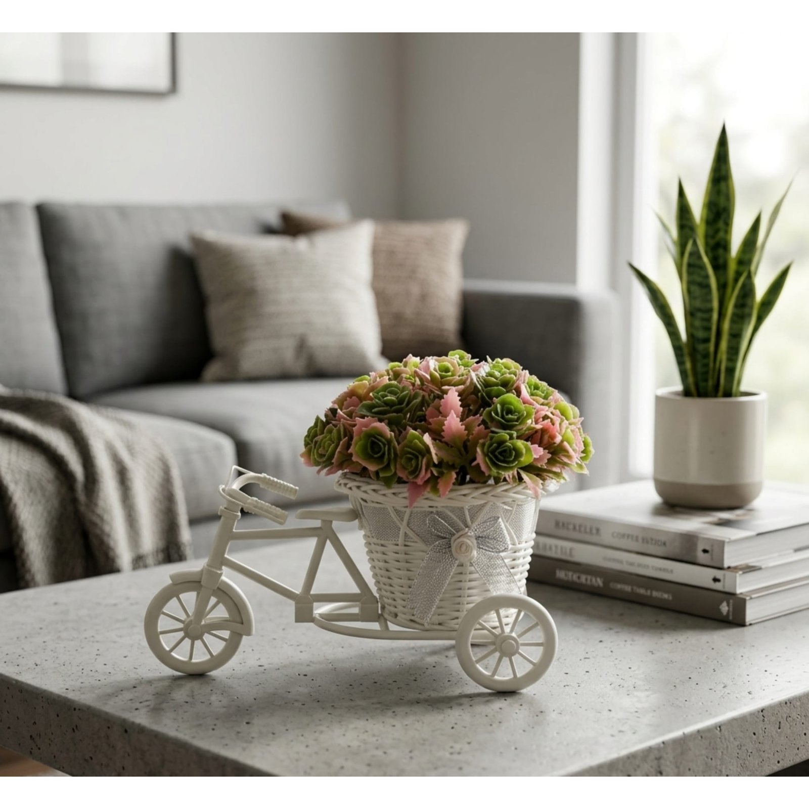 Foliyaj Cycle Shape Flower Vase with Roses Plant